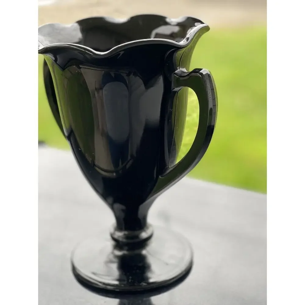 L.E. Smith Black Amethyst Glass Trophy Vase Spooner‎ Art Deco